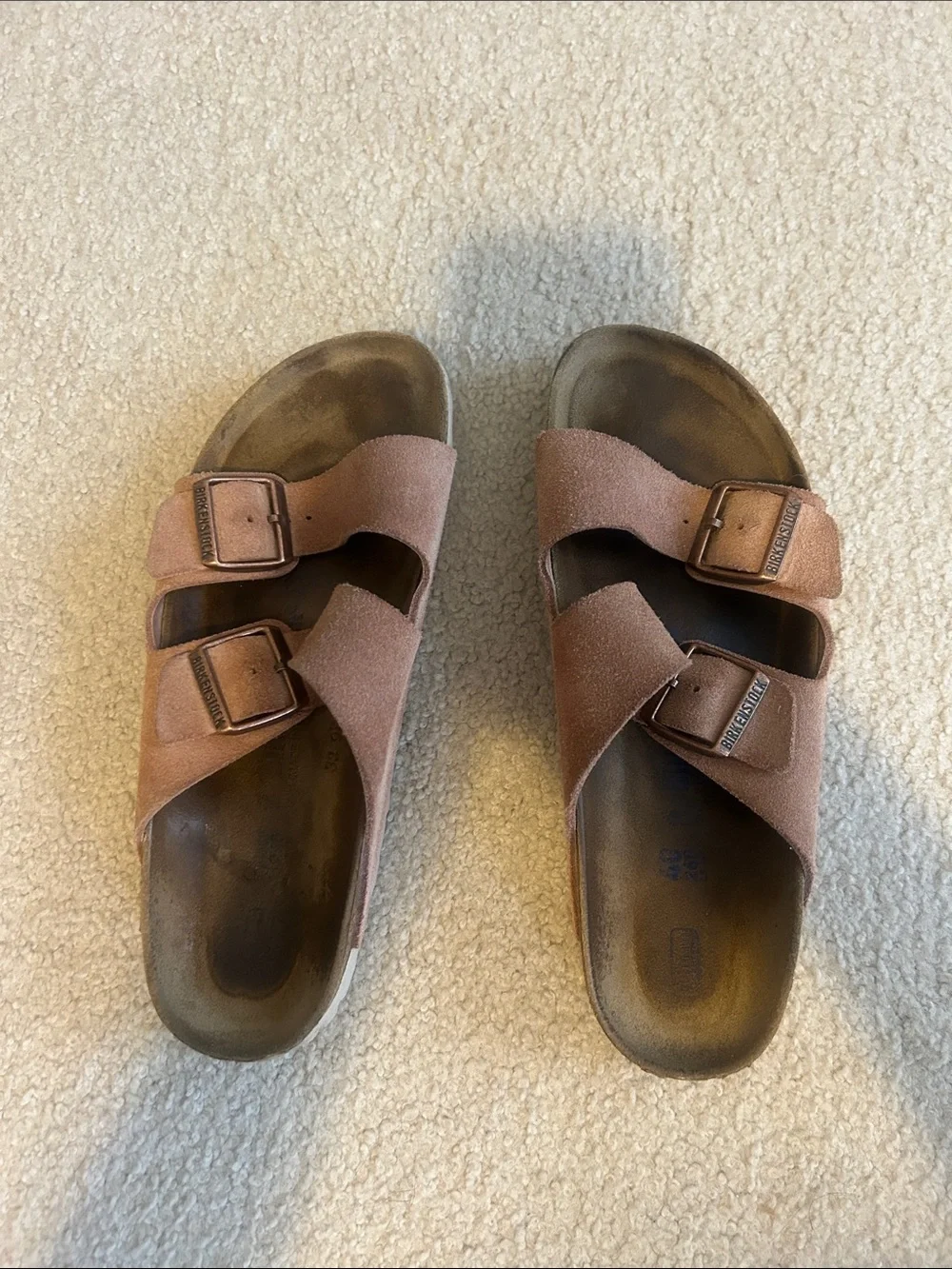 Birkenstock Double-Strap Suede Slide Sandals in Pink